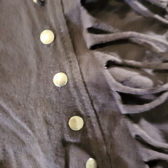 VibeN' Rock & Roll T-shirt Fringe Gray Short Sleeve Cropped Studded M - Picture 11 of 11